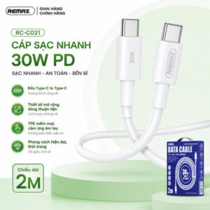 Cáp Sạc Nhanh 30W Remax RC-C021 C-C (2 Đầu Type-c) Dài 2M