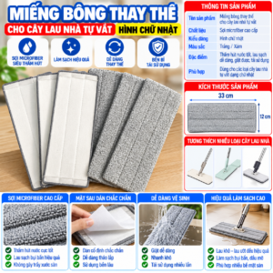Miếng Bông Thay Thế Cho Cây Lau Nhà Tự Vắt Hình Chữ Nhật.HDDT