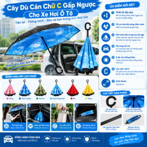 Cây Dù Cán Chữ C Gấp Ngược Cho Xe Hơi Ô Tô. KSWT