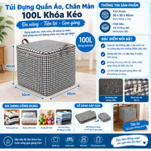 Túi Đựng Quần Áo Sọc Loại Lớn 100L Khóa Kéo. K.Châu/KSWT