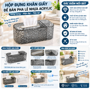 Hộp Đựng Khăn Giấy Để Bàn Pha Lê Nhựa Acrylic