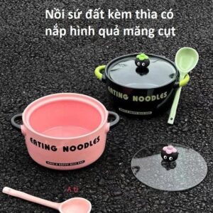 Nồi/Tô Sứ Kèm Thìa Có Nắp Hình Quả Măng Cụt cute. GDN