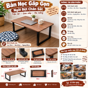 Bàn học gấp gọn ngồi bệt chân sắt 30x40x80cm. G.itx3