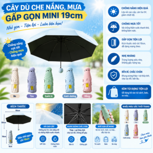 Cây Dù Che Nắng, Mưa Gấp Gọn Mini 19cm (Không Hộp). KSWT