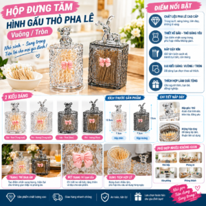 Hộp Đựng Tăm Hình Gấu Thỏ Pha Lê Vuông. KSWT
