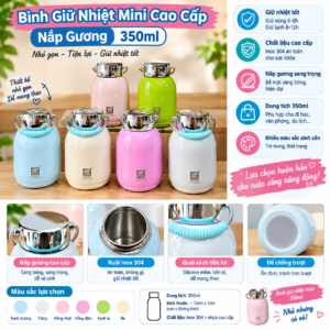 Bình giữ nhiệt mini cao cấp nắp gương 350ml. KSWT