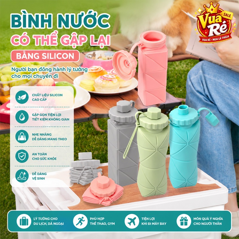 Bình đựng nước 600ml gấp gọn Silicon cao cấp, siêu gọn nhỏ tiếp kiệm không  gian an toàn sức khỏe | Shopee Việt Nam