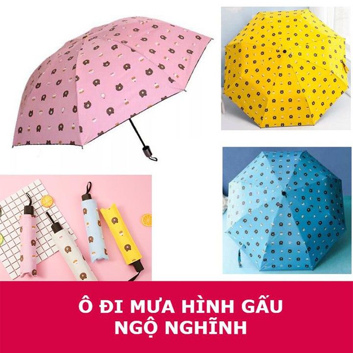 BẢO HÀNH 1 ĐỔI 1 ] Ô dù đi mưa nắng hình gấu vải dày lớn, Cây
