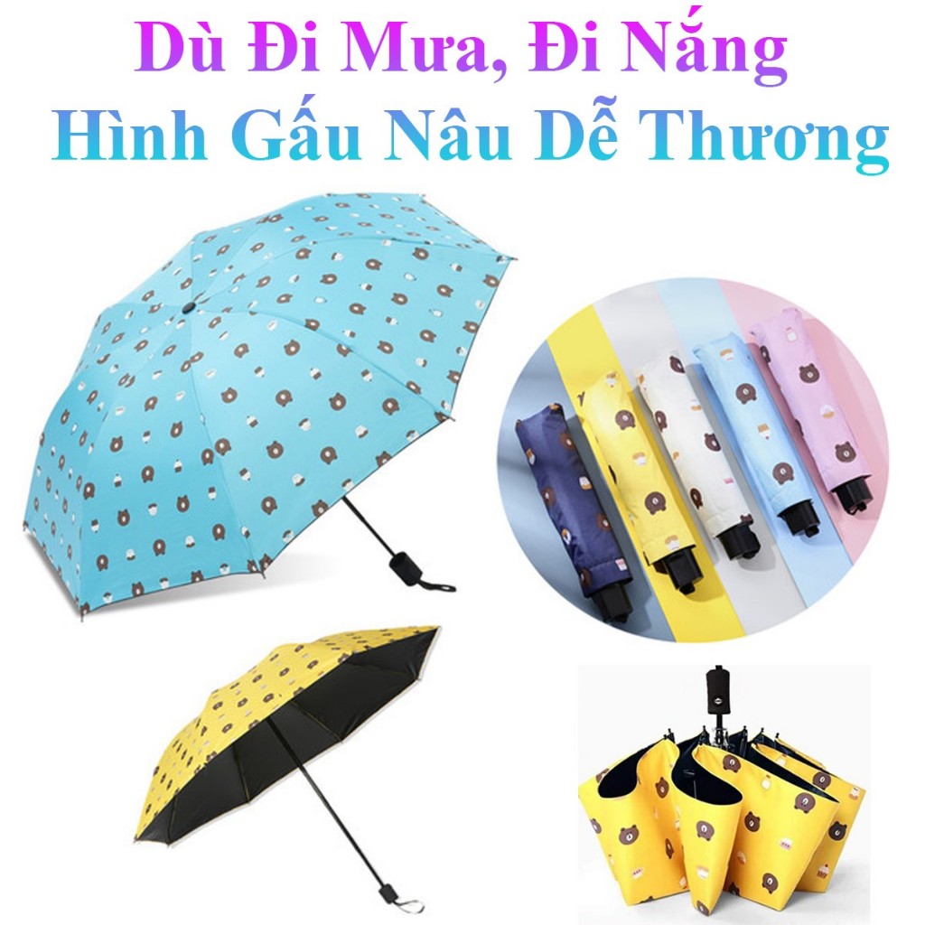 Dù Đi Mưa, Đi Nắng Gấp Gọn Hình Gấu Nâu Kute