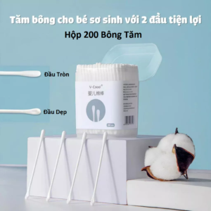 Hộp 200 Bông Tăm 2 Đầu (Tròn+Dẹp). K.Châu