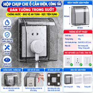 Hộp chụp che ổ cắm điện, công tắc dán tường trong suốt 90.5 x 87.5cm