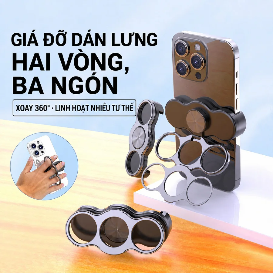 Giá Đỡ Điện Thoại Kẹp Lưng 3 Ngón Tay Xoay 360 Độ Gấp Gọn(HĐ) - ảnh 1