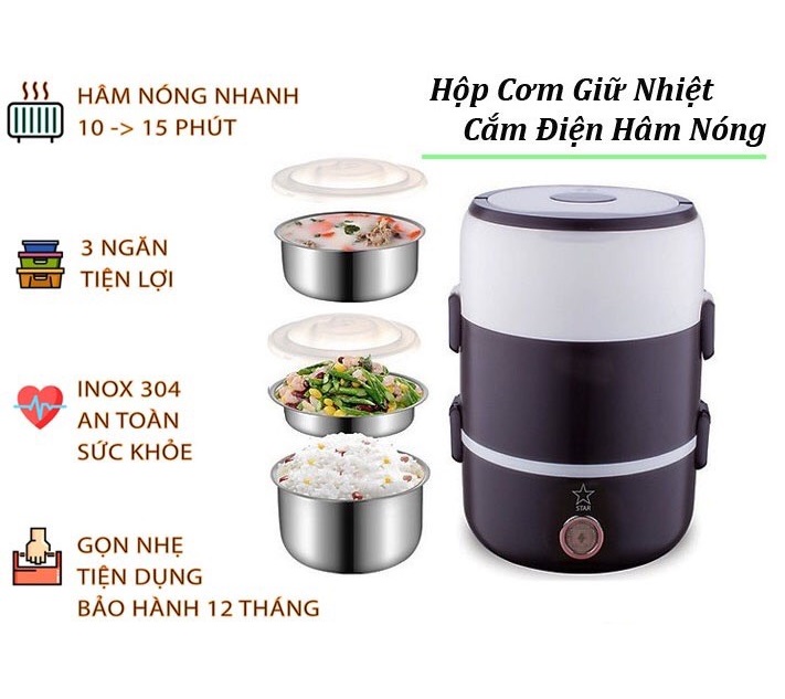 Hộp Cơm Cắm Điện 3 Tầng STAR Cao Cấp Nấu và Hâm Nóng Cơm, Đồ Ăn Tiện Lợi Cho Bữa Trưa | Lazada Việt Nam