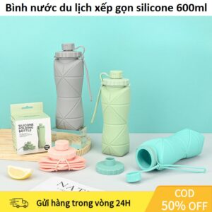 Bình nước du lịch xếp gọn silicone 600ml. KSWT
