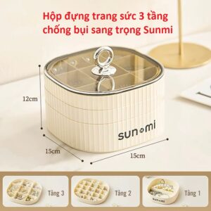Hộp đựng trang sức 3 tầng chống bụi sang trọng Sunmi. KSWT