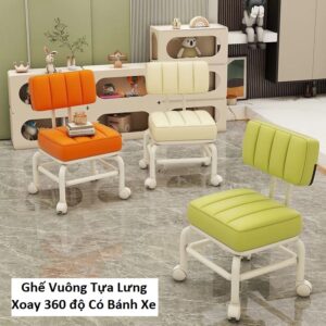 Ghế Vuông Tựa Lưng Xoay 360 độ Có Bánh Xe