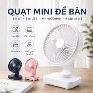 Quạt tích điện để bàn xoay 90 độ. KSWT