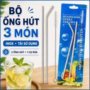 Bộ 2 Ống Hút + 1 Cọ Vệ Sinh Chất Liệu Inox. GDN