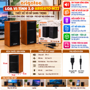 Loa Vi Tính 2.0 Arigatoo M22 gỗ