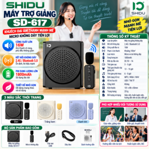 Máy Trợ Giảng Khuếch Đại Âm Thanh Shidu SD-S617 Có Mic Không Dây. (Hàng đặt trong ngày)