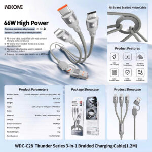 Cáp Sạc nhanh 66W 5in1 2 ra 3 đầu Wekome WDC-C28 (A.C->M.C.L). BP