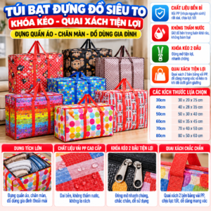 Túi Bạt Đựng Đồ Siêu To Khóa Kéo (80cm/ 70cm/ 60cm/ 50cm/ 40cm/ 30cm).KSI