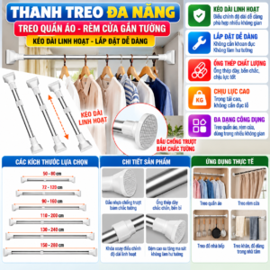 Thanh Treo Quần Áo, Rèm Cửa Gắn Tường Kéo Dài 1M6. (GDN)