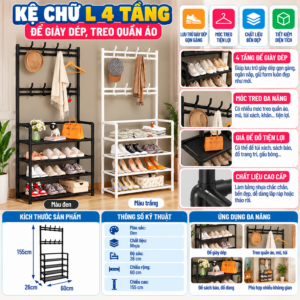 Kệ Chữ L 4 Tầng Để Giày Dép, Treo Quần Áo