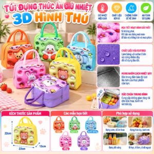 Túi đựng thức ăn giữ nhiệt 3D hình thú. K.Châu