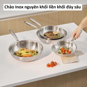 Chảo Inox nguyên khối liền khối đáy sâu 24cm. KSWT