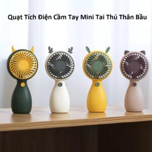 Quạt Tích Điện Cầm Tay Mini Tai Thú Thân Bầu. DP
