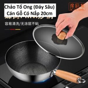 Chảo Tổ Ong (Đáy Sâu) Cán Gỗ Có Nắp 20cm. (GDN)